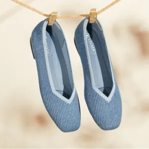 Vivaia Square-Toe V-Cut Flats (Margot 2.0) Denim Color Blue Size EU 39