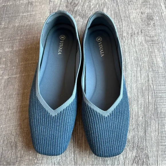 Vivaia Square-Toe V-Cut Flats (Margot 2.0) Denim Color Blue Size EU 39