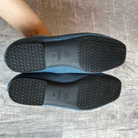 Vivaia Square-Toe V-Cut Flats (Margot 2.0) Denim Color Blue Size EU 39
