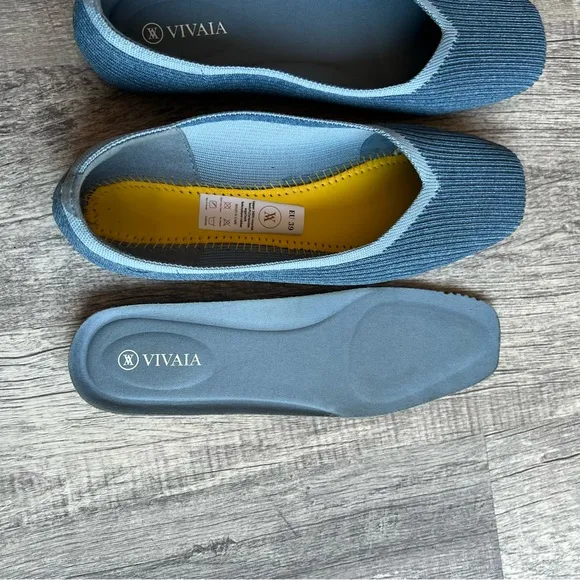 Vivaia Square-Toe V-Cut Flats (Margot 2.0) Denim Color Blue Size EU 39
