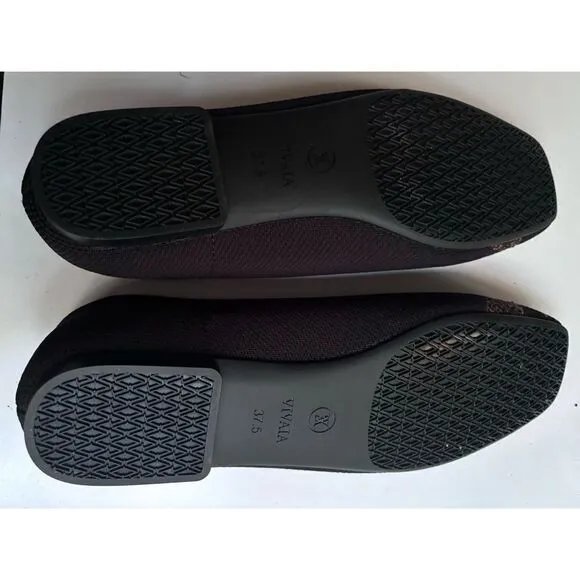 Vivaia Square-Toe V-Cut Flats (Margot 2.0) in Black - Cheetah Size 37.5 /Néw