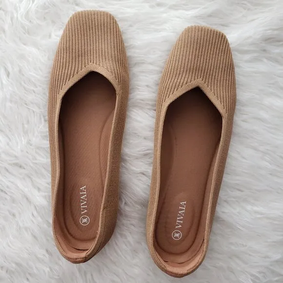VIVAIA Square-Toe V-Cut Flats (Margot 2.0) in Bronze size 41 US 9.5 Classic Boho