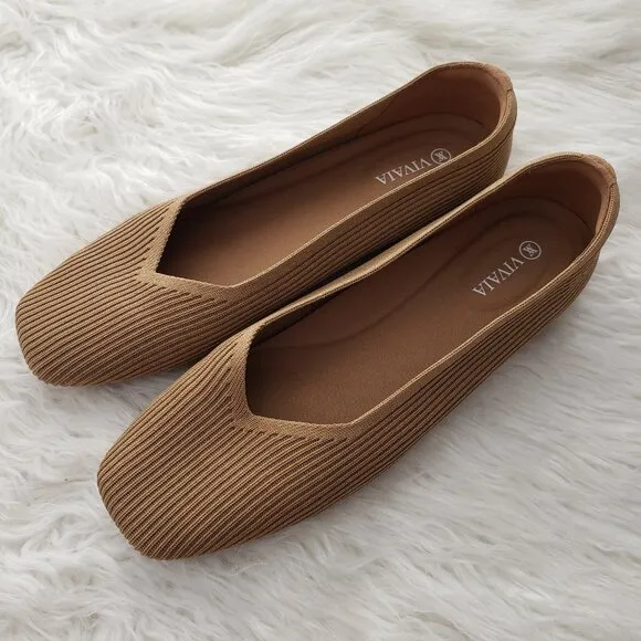 VIVAIA Square-Toe V-Cut Flats (Margot 2.0) in Bronze size 41 US 9.5 Classic Boho