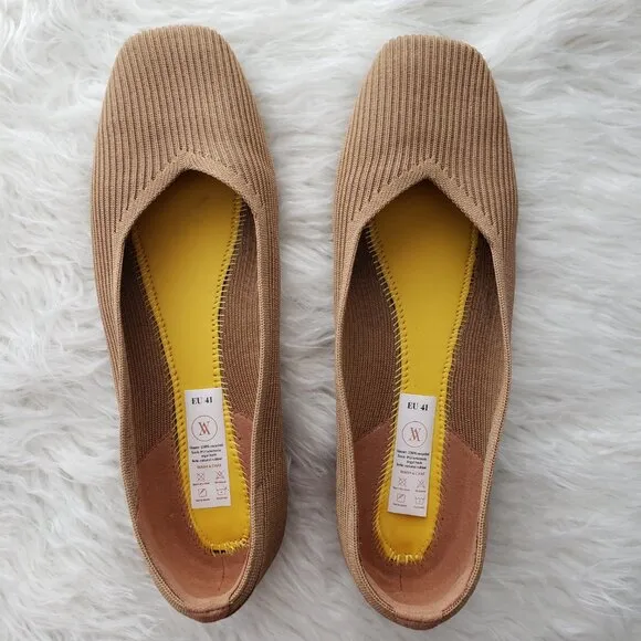 VIVAIA Square-Toe V-Cut Flats (Margot 2.0) in Bronze size 41 US 9.5 Classic Boho