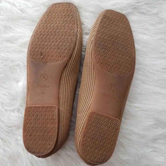 VIVAIA Square-Toe V-Cut Flats (Margot 2.0) in Bronze size 41 US 9.5 Classic Boho
