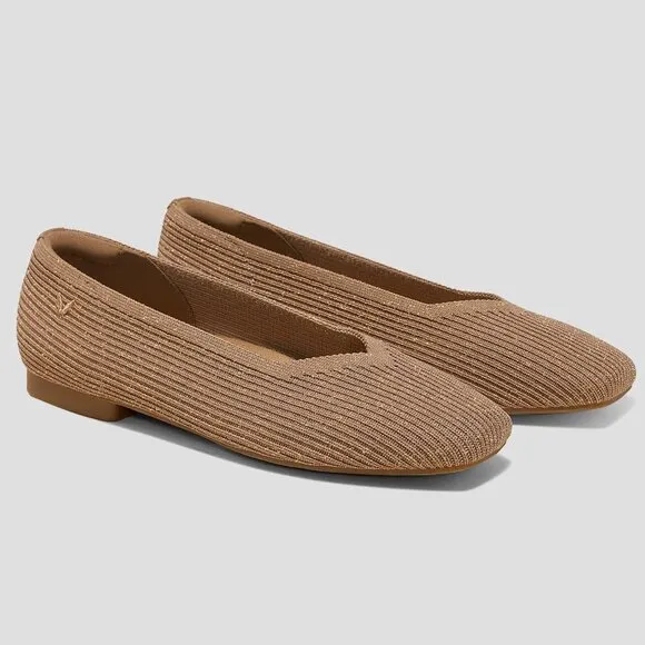 VIVAIA Square-Toe V-Cut Flats (Margot 2.0) in Bronze size 41 US 9.5 Classic Boho