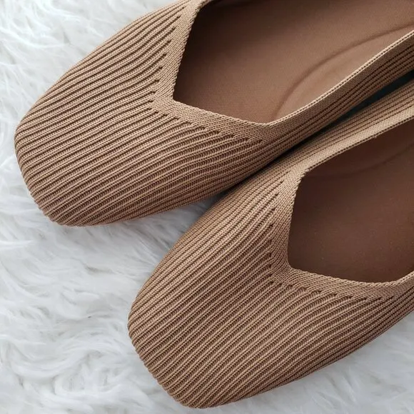 VIVAIA Square-Toe V-Cut Flats (Margot 2.0) in Bronze size 41 US 9.5 Classic Boho