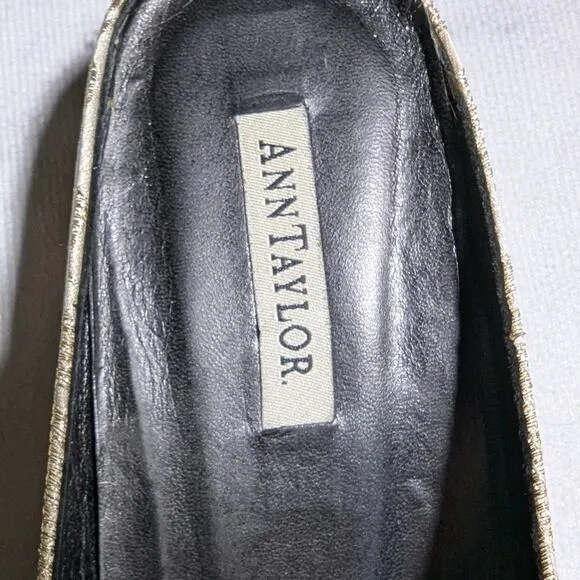 Vtg 1990s Ann Taylor Ivory Gold Brocade Satin Open Back Round Toe Mule Flats 6.5