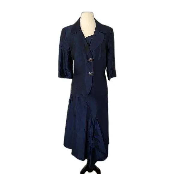 VTG Elizeh by Lily &amp; Taylor Blue Shiny Two-Piece Skirt Set Elegant &amp; Timeless 12