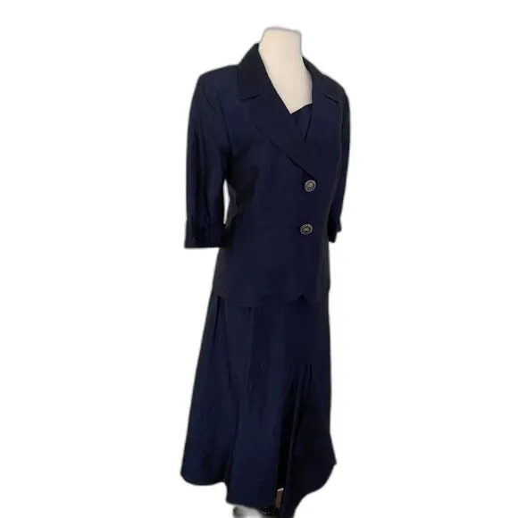 VTG Elizeh by Lily &amp; Taylor Blue Shiny Two-Piece Skirt Set Elegant &amp; Timeless 12