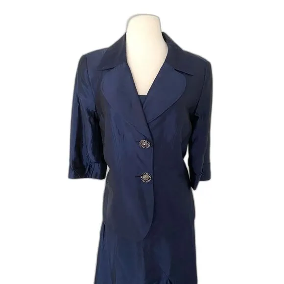 VTG Elizeh by Lily &amp; Taylor Blue Shiny Two-Piece Skirt Set Elegant &amp; Timeless 12
