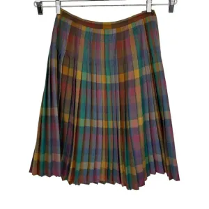 VTG Hand Made Rainbow Plaid High Waister Pleated Skirt | Women's Extra Small