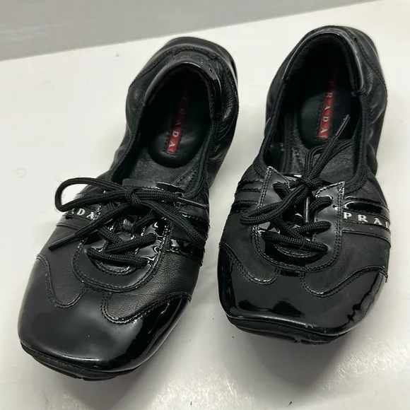 VTG Prada Black Patent Leather Loafers
