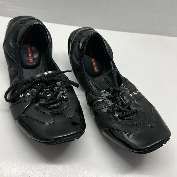 VTG Prada Black Patent Leather Loafers