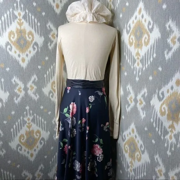 Vtg Ralph Lauren Navy Multi Floral A-Line Skirt