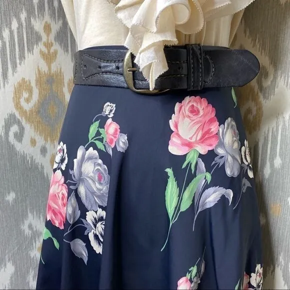 Vtg Ralph Lauren Navy Multi Floral A-Line Skirt