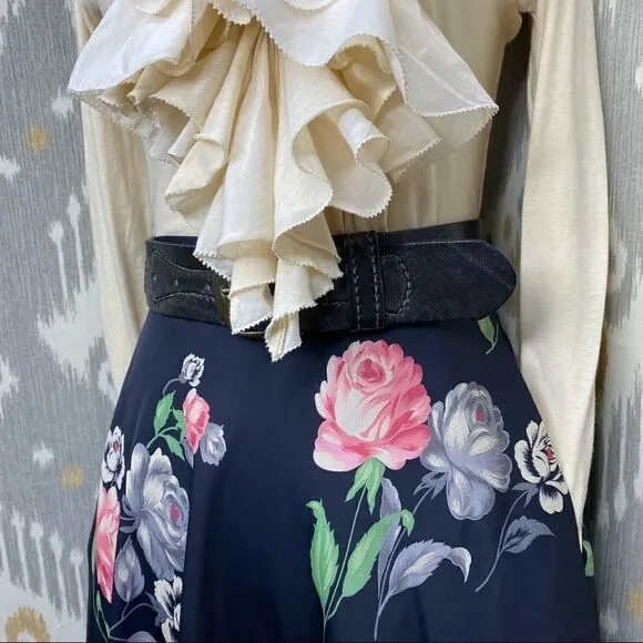 Vtg Ralph Lauren Navy Multi Floral A-Line Skirt