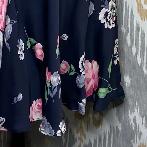 Vtg Ralph Lauren Navy Multi Floral A-Line Skirt
