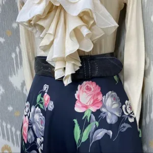 Vtg Ralph Lauren Navy Multi Floral A-Line Skirt