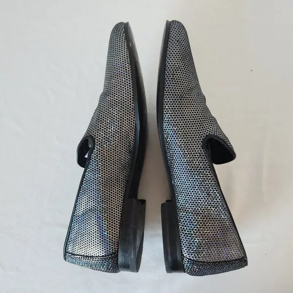 WALK LONDON Men's Leather Silver Glitter Casual Party Disco Loafers Slip-On