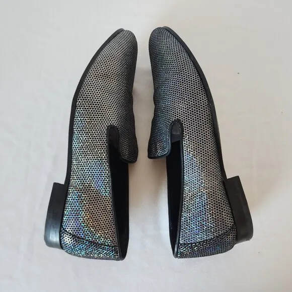 WALK LONDON Men's Leather Silver Glitter Casual Party Disco Loafers Slip-On