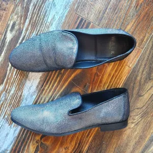 WALK LONDON Men's Leather Silver Glitter Casual Party Disco Loafers Slip-On