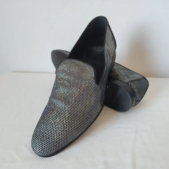 WALK LONDON Men's Leather Silver Glitter Casual Party Disco Loafers Slip-On