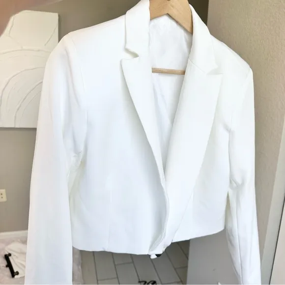 White Cropped Blazer and high waisted mini skirt Set