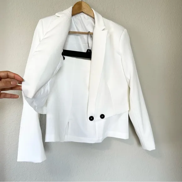 White Cropped Blazer and high waisted mini skirt Set