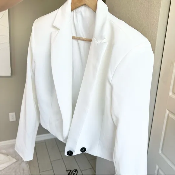 White Cropped Blazer and high waisted mini skirt Set