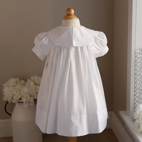 White Heirloom Dress Pink Shadow Bow Flower Girl Spring Party Portrait 3T NWOT