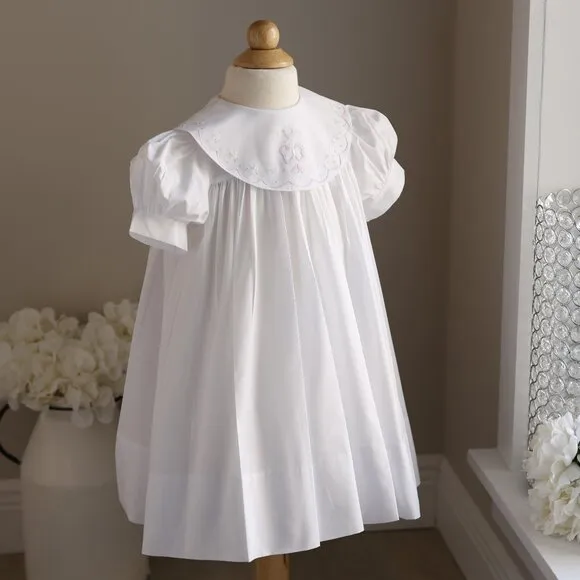 White Heirloom Dress Pink Shadow Bow Flower Girl Spring Party Portrait 3T NWOT