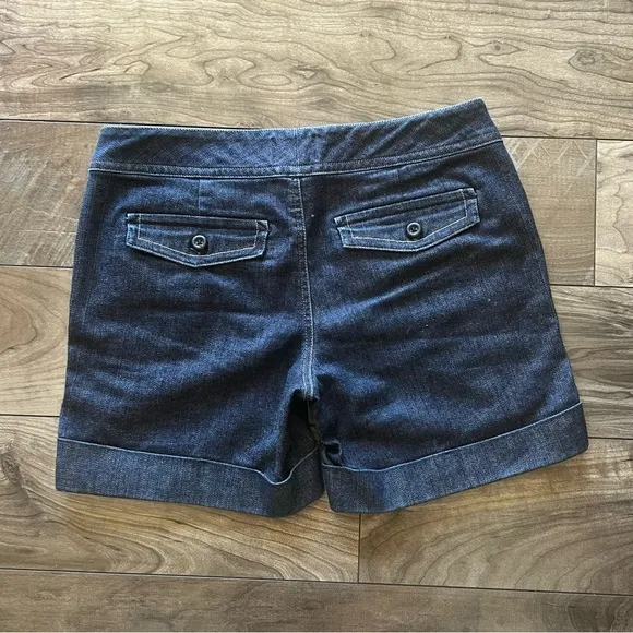 White House Black Market Denim Trouser Shorts Size 10 Rolled Hem Dark Wash