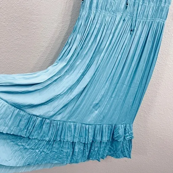 WHITE HOUSE BLACK MARKET TEAL BLUE SLEEVELESS PLEATED V NECK MIDI DRESS Size XS