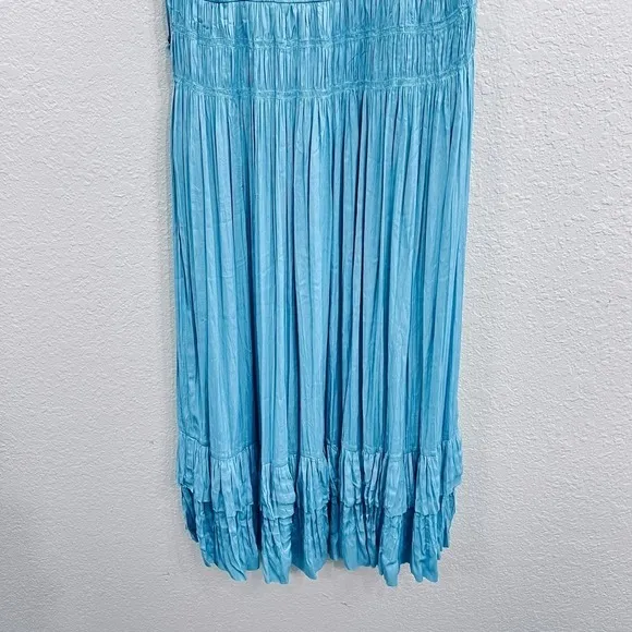 WHITE HOUSE BLACK MARKET TEAL BLUE SLEEVELESS PLEATED V NECK MIDI DRESS Size XS