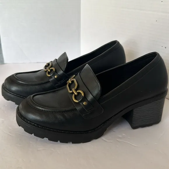 White Mountain Booster Black Chunky Heel Loafers Size 8M - Y2K Vintage Style
