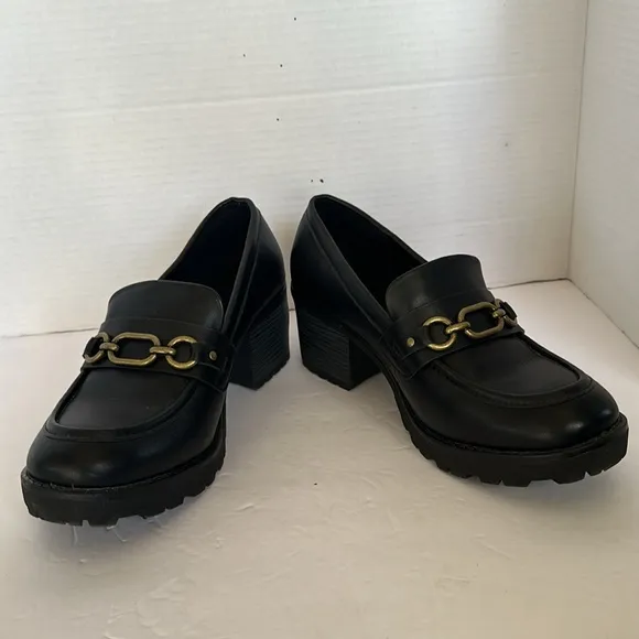 White Mountain Booster Black Chunky Heel Loafers Size 8M - Y2K Vintage Style