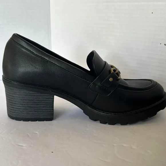 White Mountain Booster Black Chunky Heel Loafers Size 8M - Y2K Vintage Style