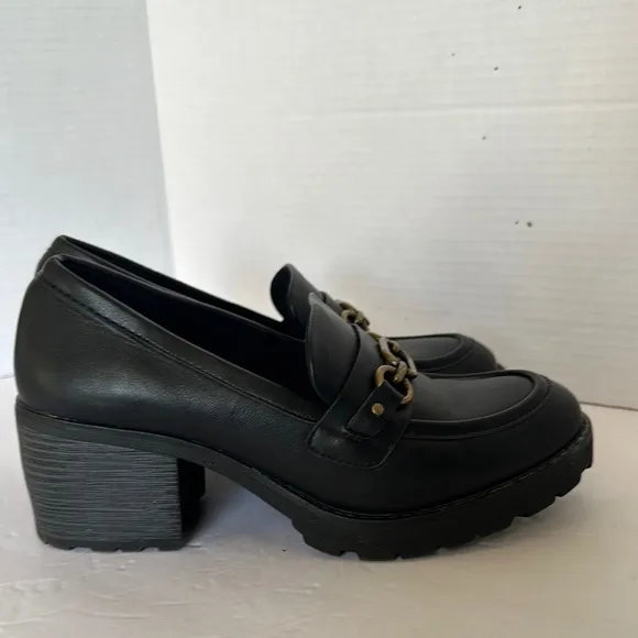 White Mountain Booster Black Chunky Heel Loafers Size 8M - Y2K Vintage Style