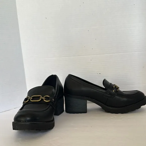 White Mountain Booster Black Chunky Heel Loafers Size 8M - Y2K Vintage Style