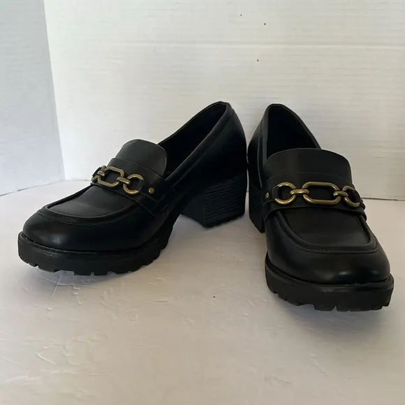 White Mountain Booster Black Chunky Heel Loafers Size 8M - Y2K Vintage Style