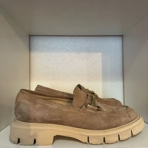 Wittchen Womens Beige Tan Suede Leather Loafers Comfort Bracket Detail Slip On