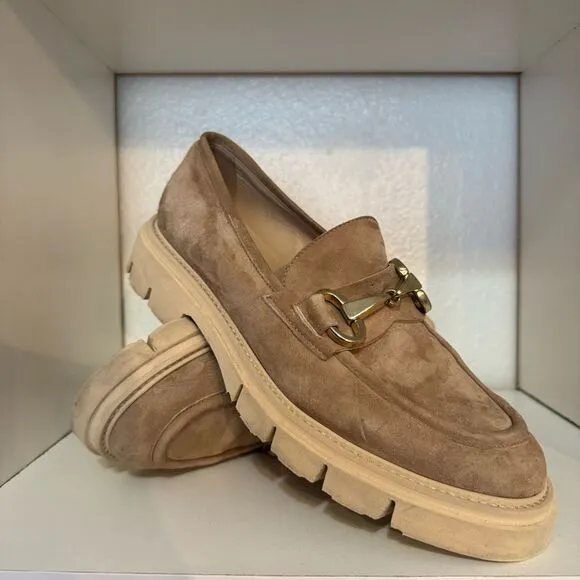 Wittchen Womens Beige Tan Suede Leather Loafers Comfort Bracket Detail Slip On