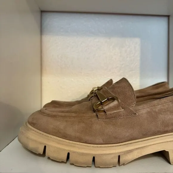 Wittchen Womens Beige Tan Suede Leather Loafers Comfort Bracket Detail Slip On