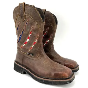 Wolverine Men's Brown Leather Rancher Claw Western Boots US Flag (Size 8M)