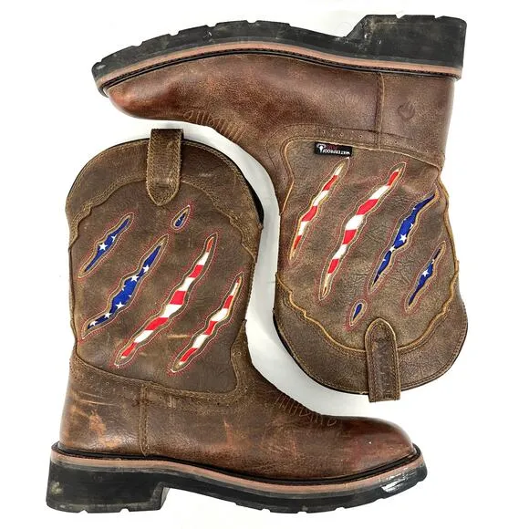 Wolverine Men's Brown Leather Rancher Claw Western Boots US Flag (Size 8M)