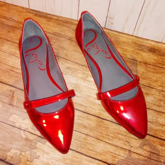 Woman's Red Merry Leather Mary Jane Flats