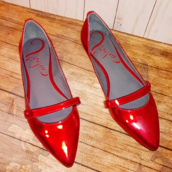 Woman's Red Merry Leather Mary Jane Flats