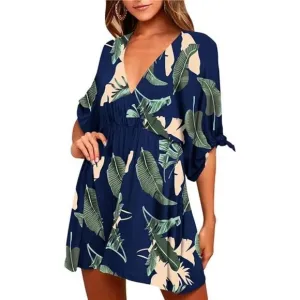 WOMEN Backless Floral Flowy Swing Mini Dress, green