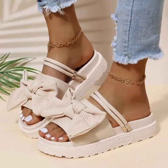 Women Bow Decor Multi-Way Wear Slingback Sandals, Fashionable Black Polyester Pl
